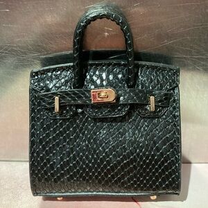 👜 Handmade Mini Black Python Snakeskin Birkin AirPods Tote Bag Charm Miniature